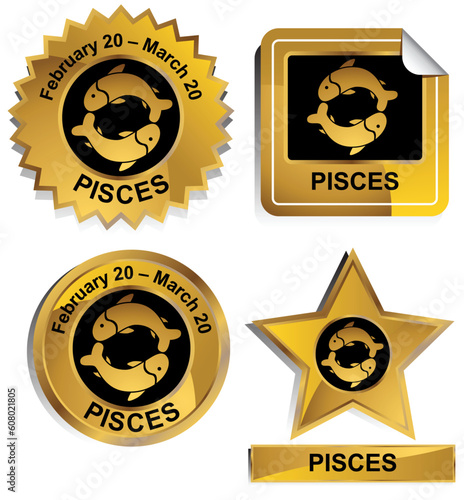 Set of 4 3D zodiac sign buttons - pisces.