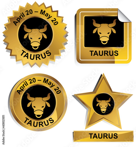 Set of 4 3D zodiac sign buttons - taurus.