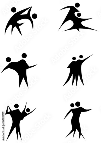 Couple dancing stick figure set isolated on a white background.