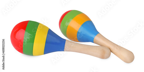 Colorful maracas on white background. Musical instrument photo