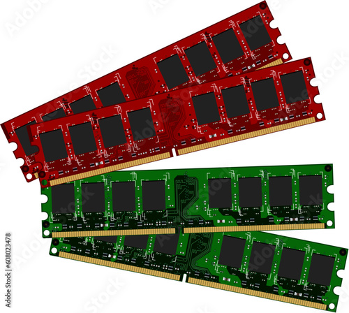 Two set DDRII modules red and green - vector