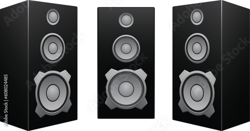 The black 3d speakers isolated on the white background