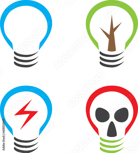 Ecological symbols bulb tree lightning and gas mask.