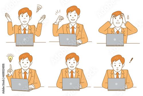 ノートパソコンに向かうスーツ男性セット