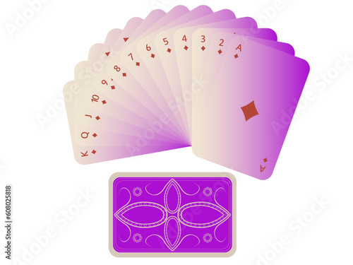 diams cards fan with deck isolated on white, abstract art illustration