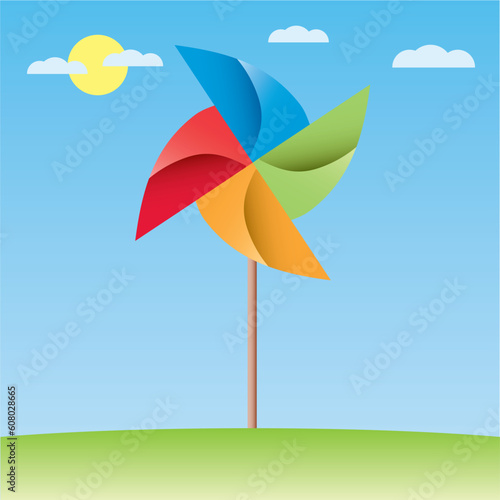 colorful windmill vector origami illustration