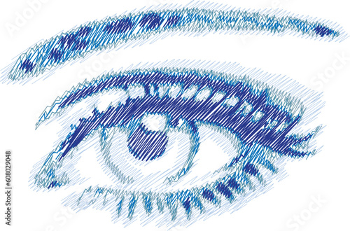 blue eye sketch, hand drawn vector scribble