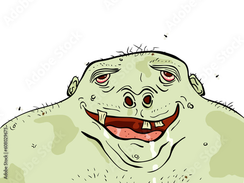 Editable vector illustration of an ugly but happy green man