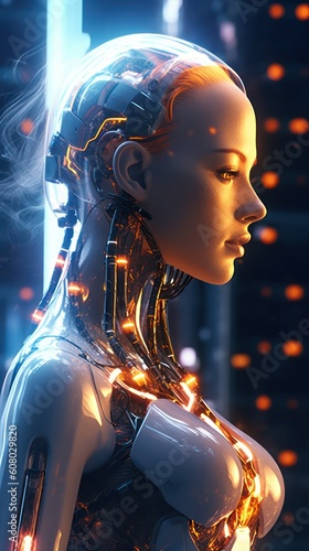  Luminescent Synthesis: A Surrealistic Female Android, Mechanized and Radiant, Generative AI