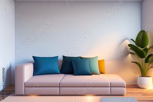 luxury modern house interior with a big copy space. ai illustration generated