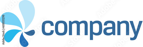 Abstract blue symbol as part of travel company logo.