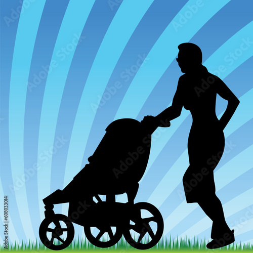 An image of a parent jogging with stroller.