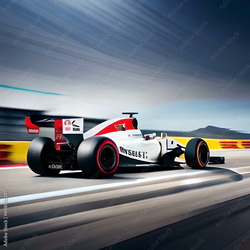 F1 racing car on circuit, Sports automotive Formula one race. F1 racing car on circuit, Sports automotive Formula one race.