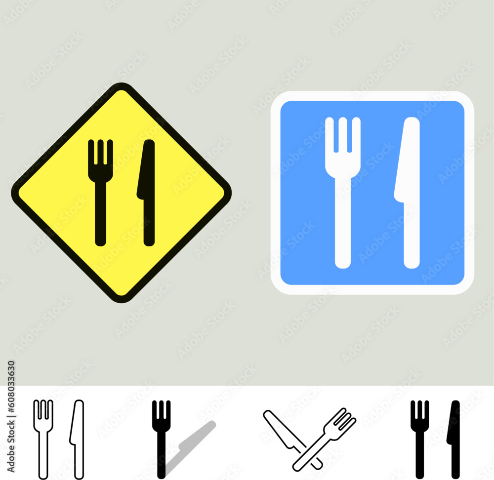 Vector set of fork and knife icons. Vector set of fork and knife icons.