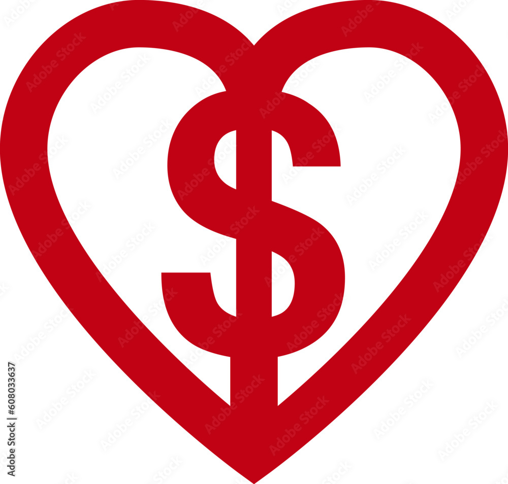 The dollar sign, inscribed into the heart.