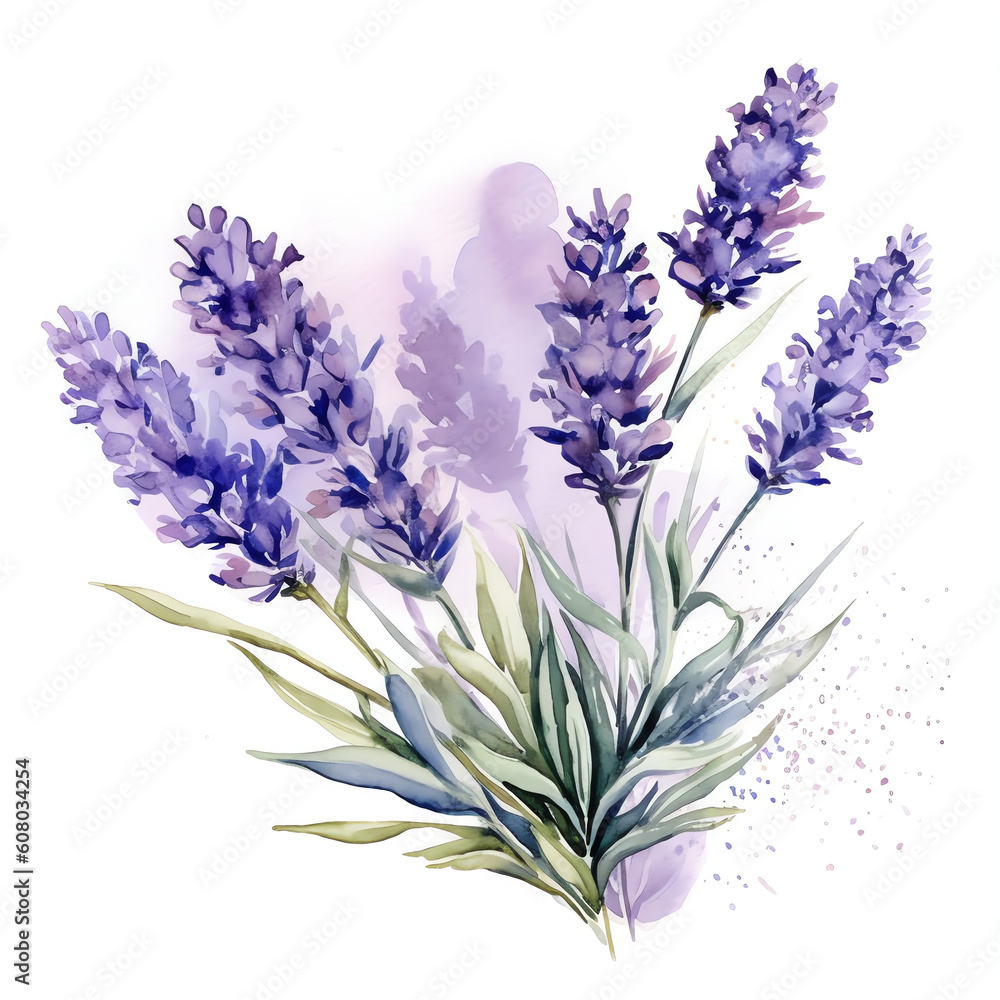 Lavender Watercolor Background with Delicate Floral Bouquet - Abstract Floral Art Illustration
