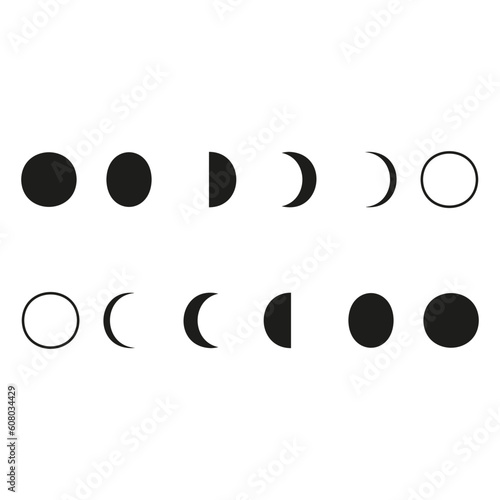Moon phases icon night space astronomy. nature moon phases sphere shadow. The whole cycle from new moon to full moon. vector illustration.
