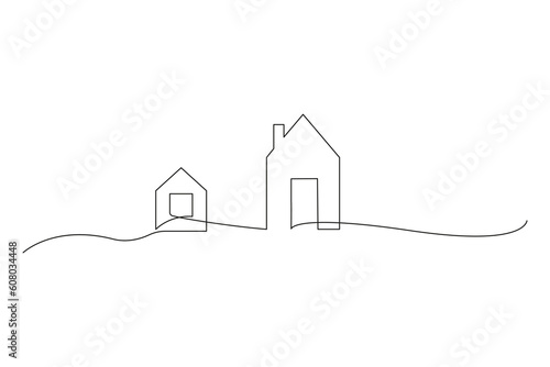 Continuous thin line home. minimalist house icon. One line art cottage building. Vector illustration. photo