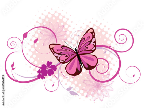vector eps10 illustration of butterflies on a colorful floral background