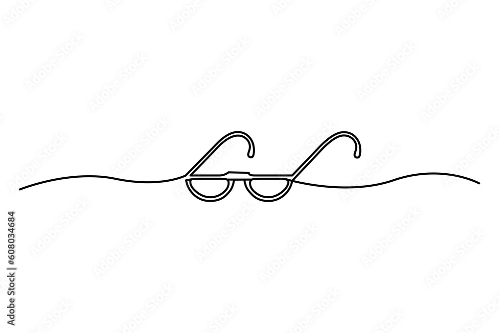 Glasses in continuous line art drawing style. Front view of eyeglasses minimalist black line. Vector illustration. Glasses in continuous line art drawing style. Front view of eyeglasses minimalist black line. Vector illustration.