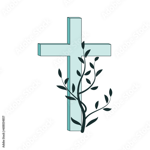 Graphic Easter Cross Clipart. Spring Floral Arrangements. Baptism Crosses DIY Invitation. Holy Spirit, Religious. Vector illustration.