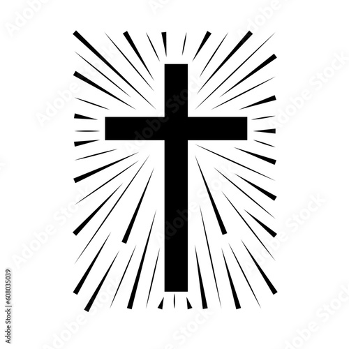 Christian cross sign hipster sun starburst retro vintage design. Vector illustration.