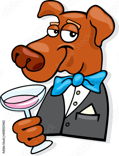 Illustration of elegant dog with glass
