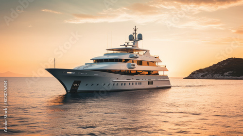 a large luxury yacht in beautiful weather. Generative AI © jr-art