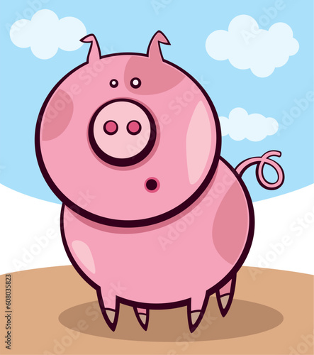 Cartoon illustration of funny surprised pig