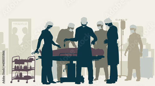 Editable vector illustration of a surgery in an operating theater