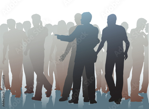 Editable vector illustration of two men working together as pickpockets
