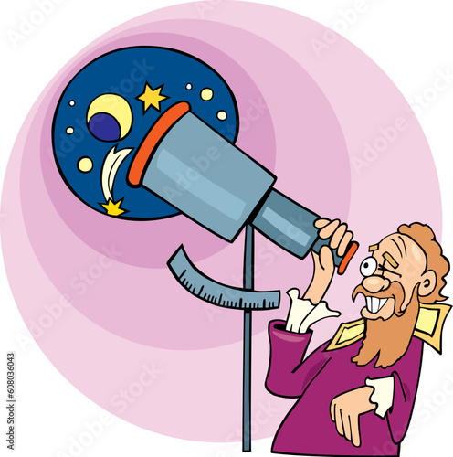 Leinwand Poster Illustration of Galileo the astronomer