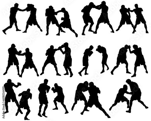 Set of different boxing silhouettes. Vector illustration. © Designpics
