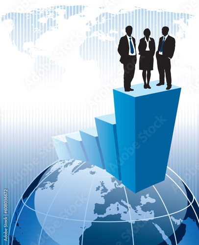 Successful business team is standing on a large graph.