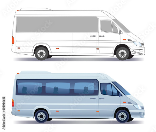 Commercial vehicle - silver passenger minibus - colored and layout