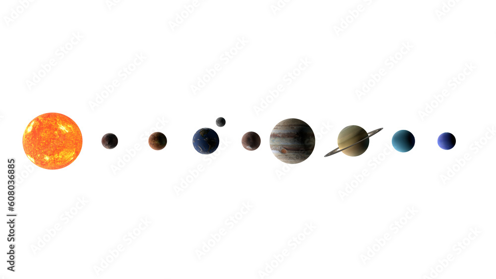 カットアウトされた直列した太陽系の3Dイラストレーション カットアウトされた直列した太陽系の3Dイラストレーション