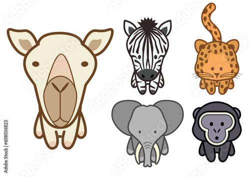 Vector set of different cartoon wild or zoo animals. All objects and details are grouped. Colors and transparent background color are easy to adjust.