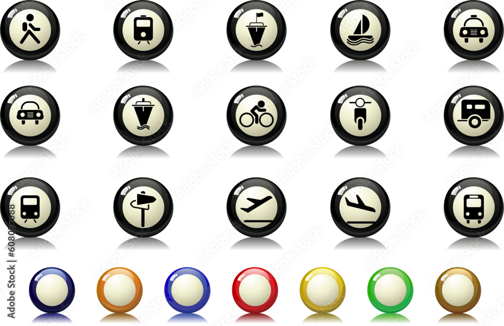 Transportation and Vehicle icons Billiards series Transportation and Vehicle icons Billiards series
