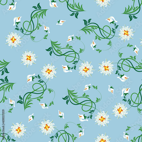 Seamless vector floral pattern. For easy making seamless pattern just drag all group into swatches bar, and use it for filling any contours.