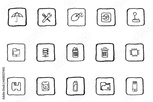 Computer and Data icons grunge line