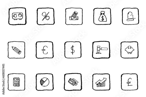 Finance and Banking icons grunge line