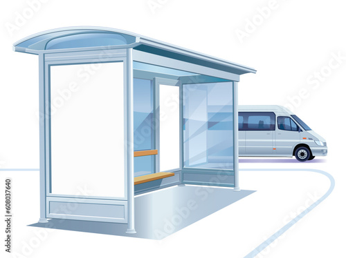 A blank white advertising billboard on a bus stop