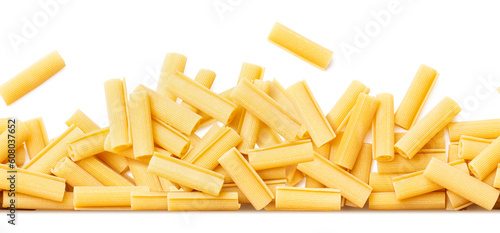 seamless tiling pasta border made of scattered uncooked Italian "papiri" rolled noodles isolated over a transparent background, cut-out vegetarian diet / food design element, PNG