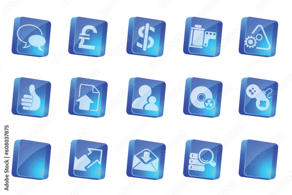 Internet  icons  blue transparent box series