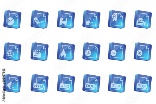 Document and File formats icons blue transparent box series
