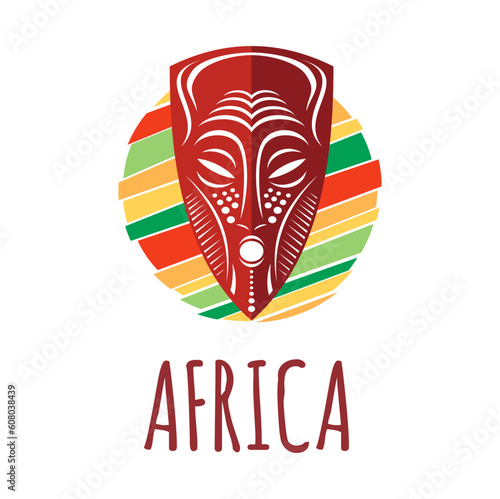Africa icon. Tribe mask emblem. Ethiopia country travel, Africa tourism or Kenya national vector emblem, Nigeria ethnic sign or symbol with african tribal ceremonial or ritual mask