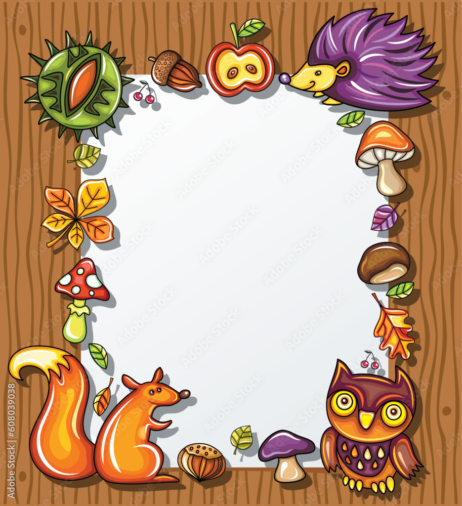 Autumnal wooden frame with natural design elements Autumnal wooden frame with natural design elements
