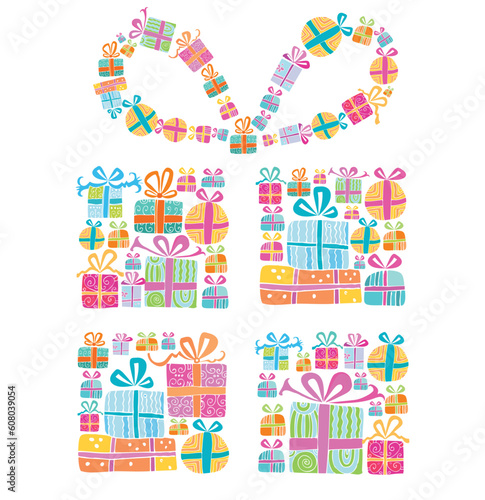 Decorative gift box formed by several tiny gift boxes