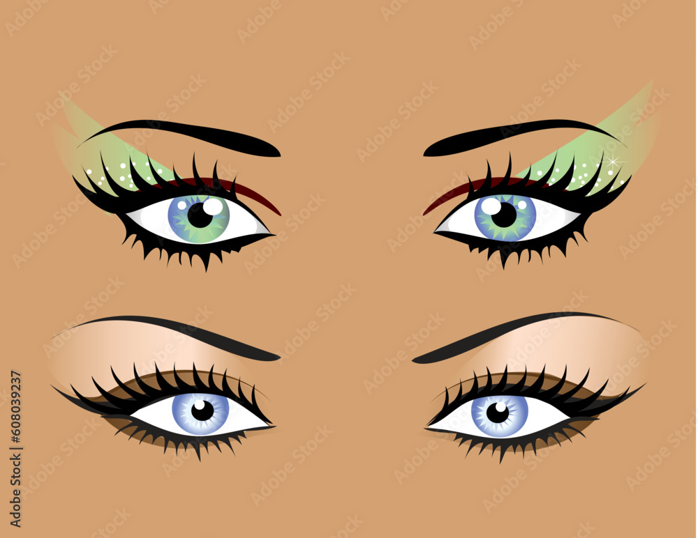 Eyes with make-up vector illustration set Eyes with make-up vector illustration set