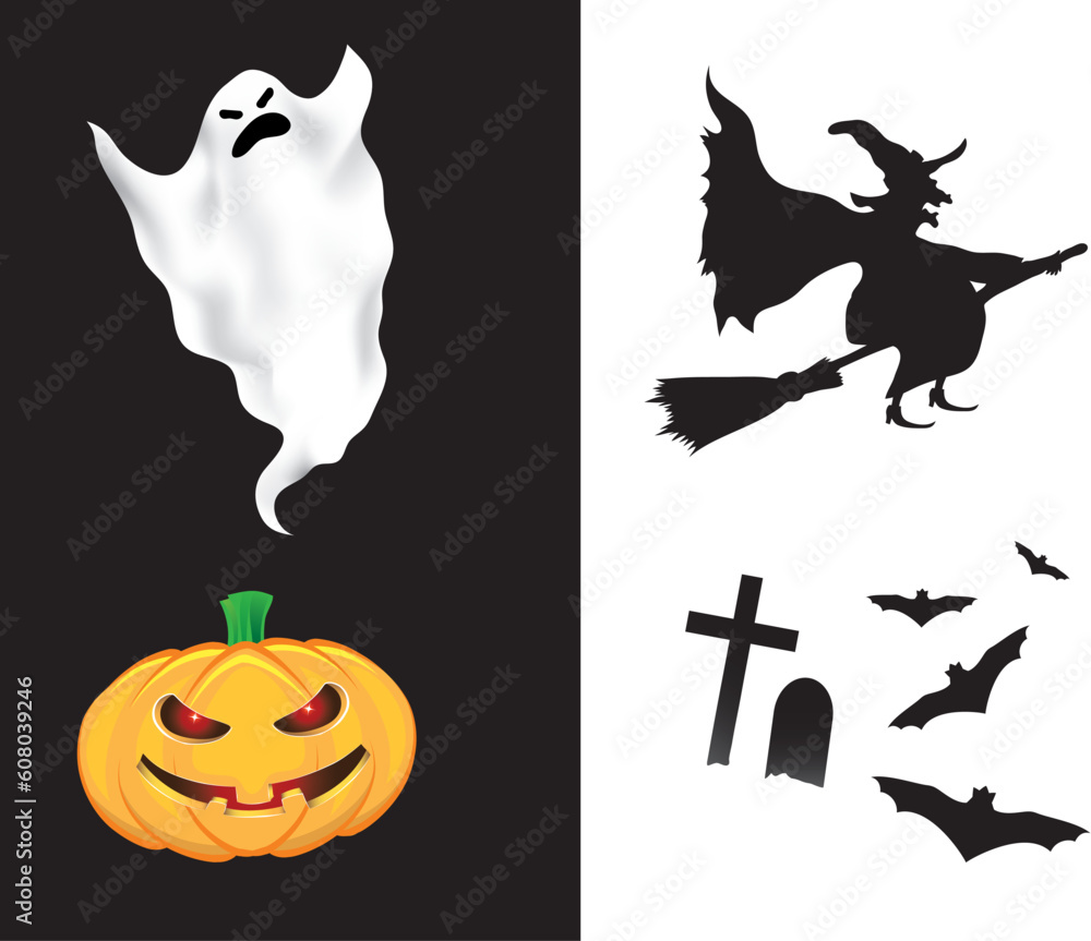 Halloween design elements isolated on white and black background Halloween design elements isolated on white and black background